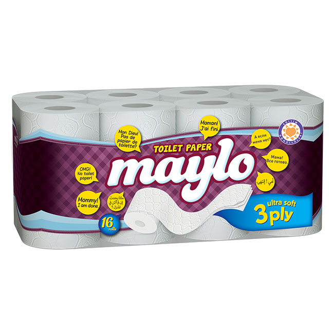 Тоалетна хартия Maylo, трипластова, неароматизирана, 16 бр., 150 листа