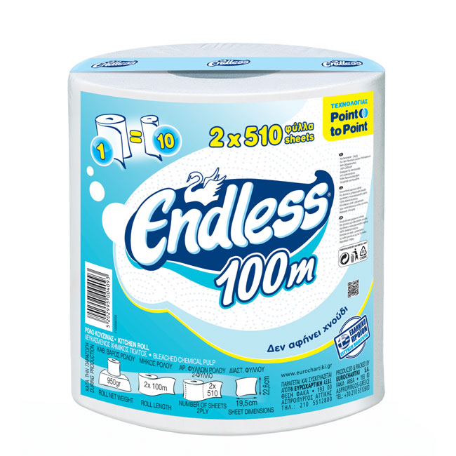 ---Кухненска ролка Endless двупластова 1000 g, 1бр.х 510 къса, Бял