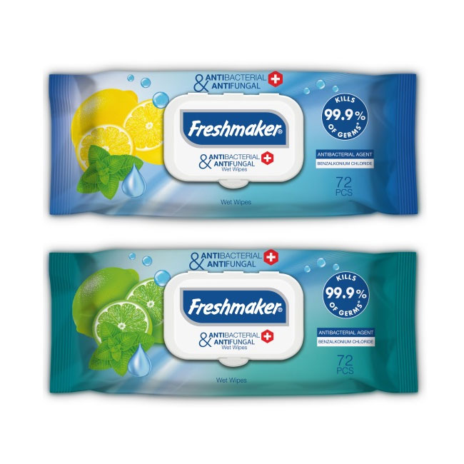 Мокри кърпи Freshmaker антибактериални, с капак, 72 бр.
