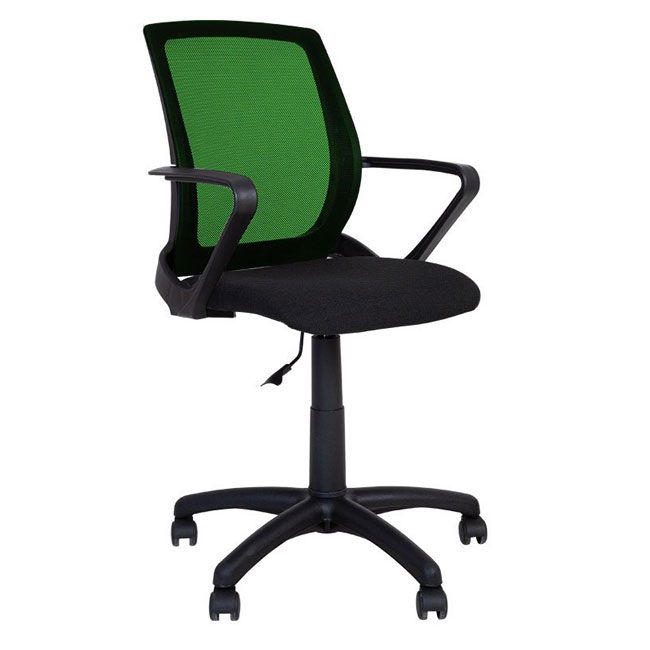 ---Офис стол Fly Black дамаска и мрежа Зелен