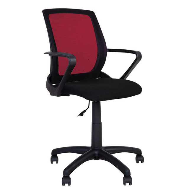 ---Офис стол Fly Black дамаска и мрежа Червен