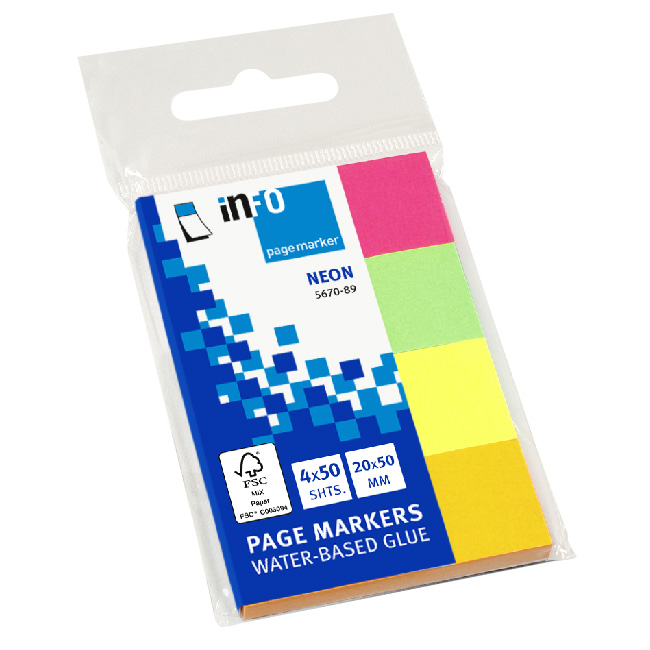 ---Лепящи индекси Info Notes 20х50mm 4х40л. Неон