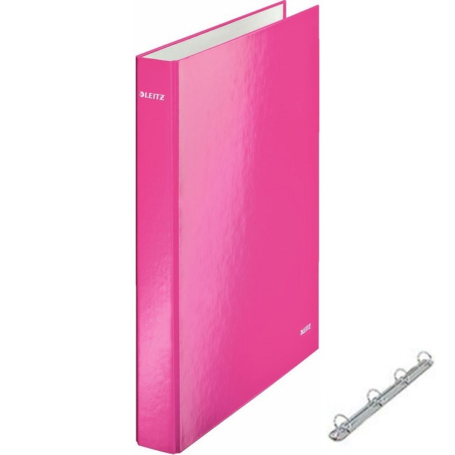 Класьор с 4 ринга Leitz Wow Colours A4, 3 cm Розов