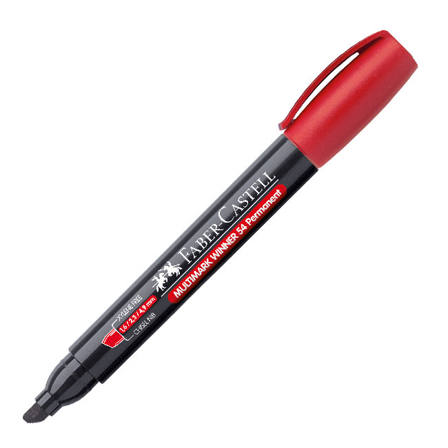 Перманентен маркер Faber-Castell 54 Скосен връх Червен