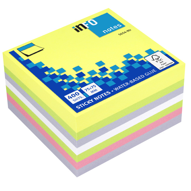 ---Самоз лист Info Notes Микс Неон 75х75mm 400 л.
