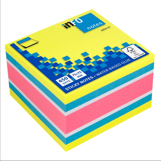 ---Самоз лист Info Notes Микс Brilliant 52 75х75mm 450 л.