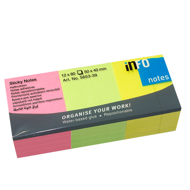 ---Самозалепващи листчета Info Notes Неон 50х40 mm 12бр.