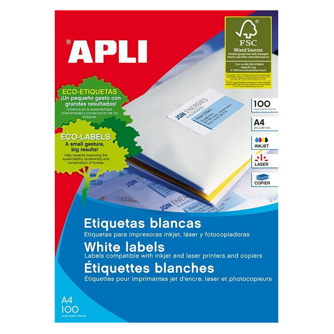 ---Етикети Apli 48.5x16.9 mm А4, 100 л. 68 етикета на лист бели