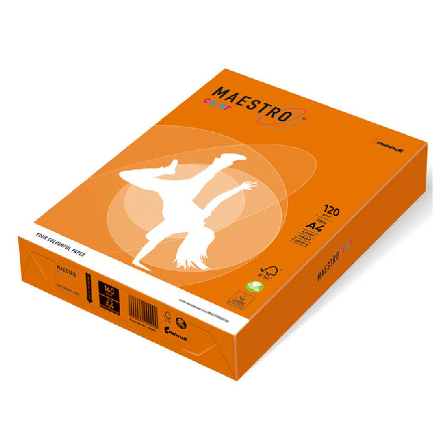 Цветен картон MAESTRO COLOR А4 160g/m2 250л OR43  Orange / Оранжев /