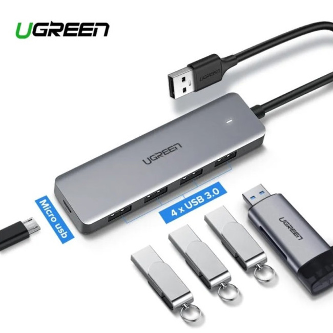 --------Хъб Ugreen CМ219 4xUSB-A3.0A,1xUSB-C,Input USB-C